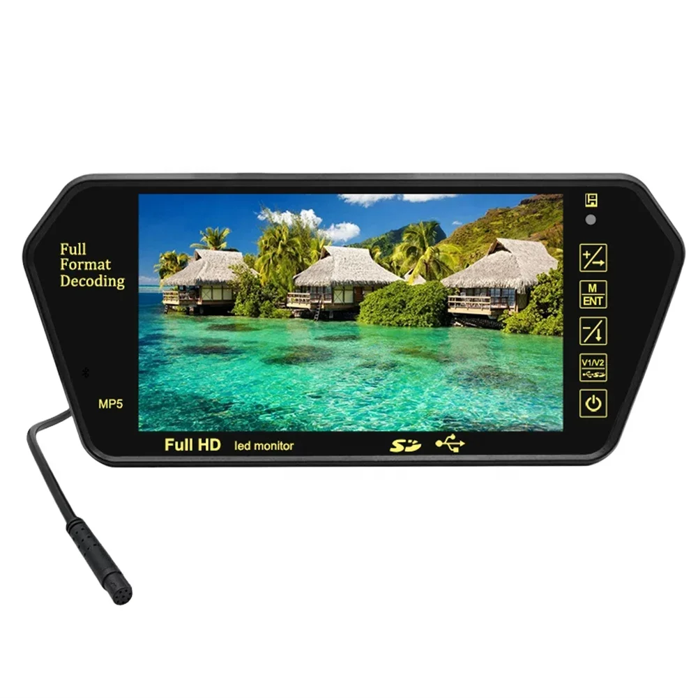 7 Inch Screen LCD Full HD Mirror Parking FM Video Player Automatic Display with Clip Bluetooth USB Monitor