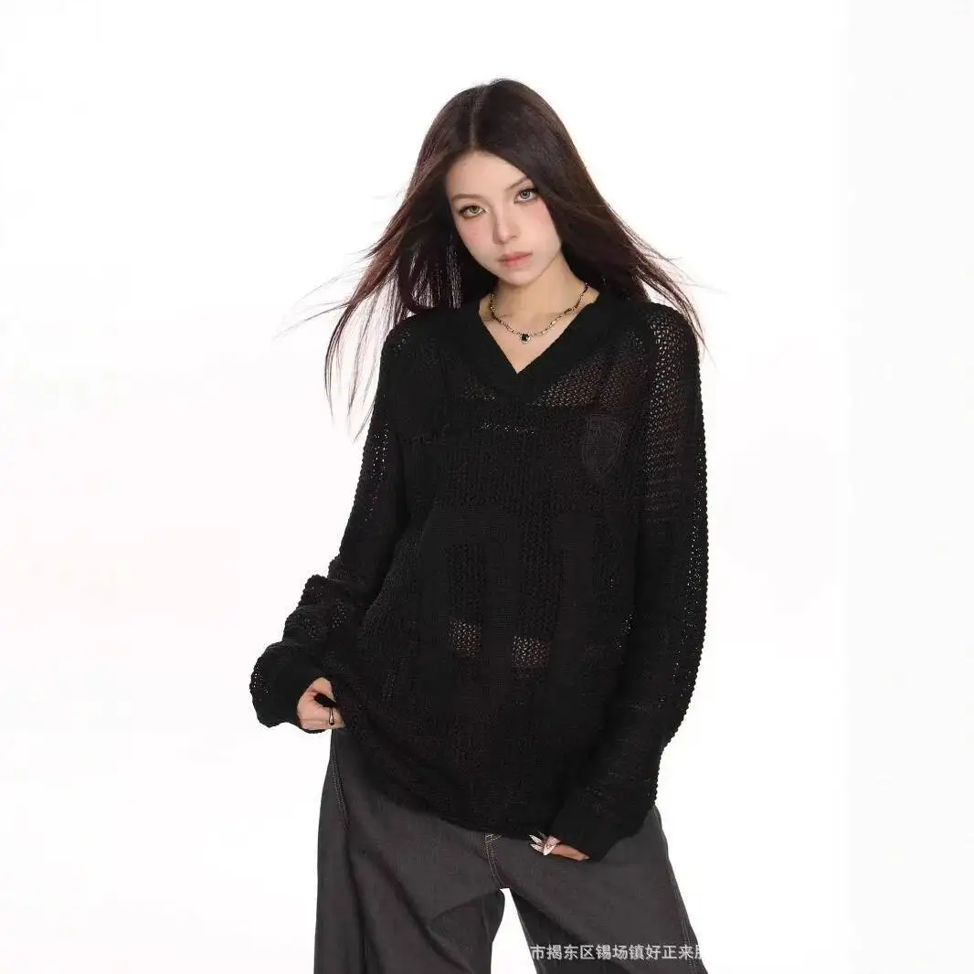 Women Thin Sweater 2025 Spring New Women's V Neck Hollow-Out Knitwear Loose Lazy Style Sweater Pullover Top
Women Thin Sweater 2025 Spring New Women's V Neck Hollow-Out Knitwear Loose Lazy Style Sweater Pullover Top