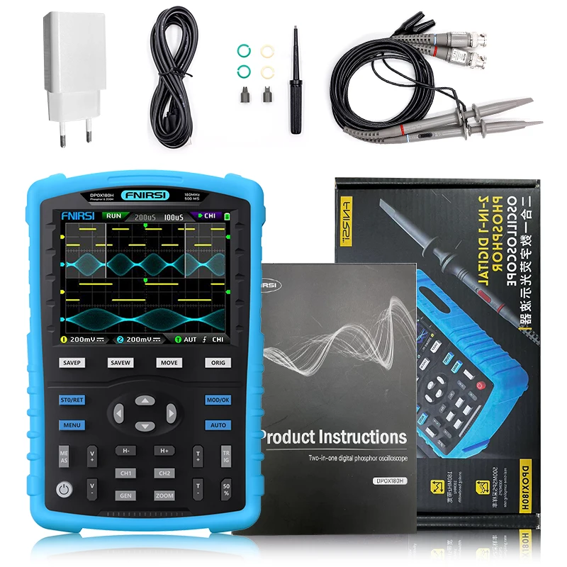 FNI-RSI DPOX180H Handheld Phosphor Digital Oscilloscope 180MHz -3DB 50000wfms/s Dual Channel 20Mhz Signal Generator ZOOM XY FFT
FNI-RSI DPOX180H Handheld Phosphor Digital Oscilloscope 180MHz -3DB 50000wfms/s Dual Channel 20Mhz Signal Generator ZOOM XY FFT