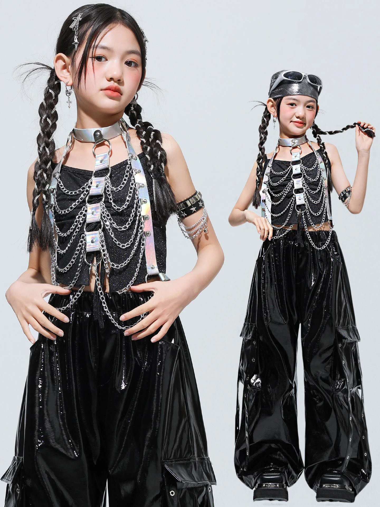 Children Jazz Hip Hop Clothes New Punk Chain Navel Tops Leather Pants Kpop Style Performance Costume Street Dance Outfits Stage
Children Jazz Hip Hop Clothes New Punk Chain Navel Tops Leather Pants Kpop Style Performance Costume Street Dance Outfits Stage