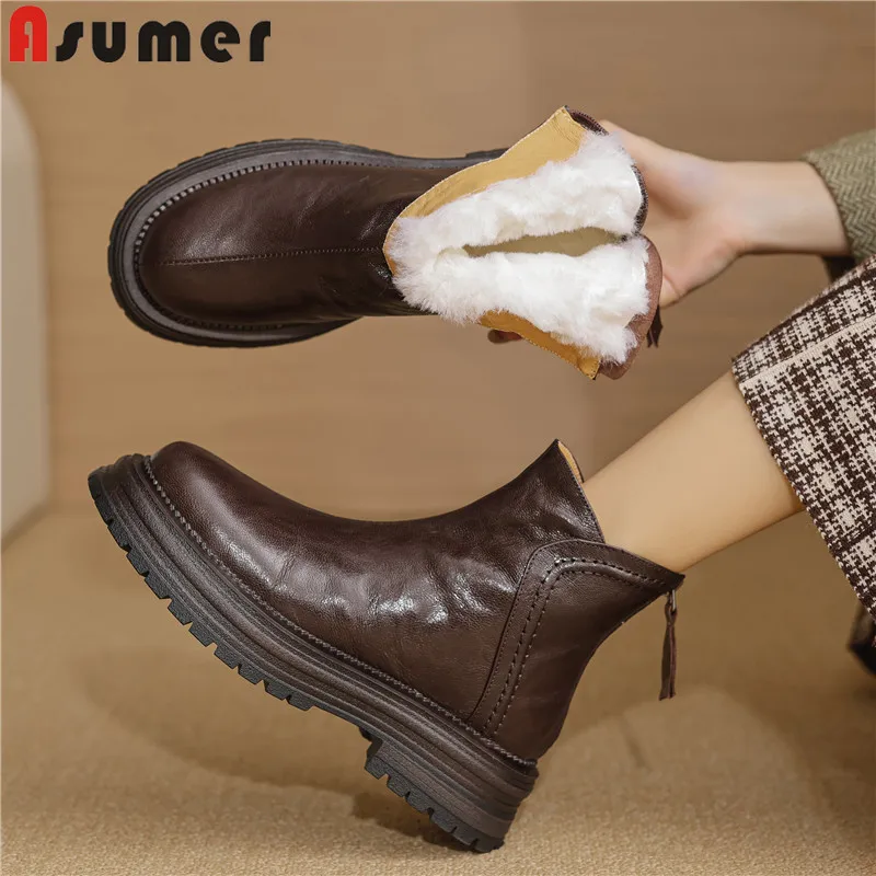 ASUMER 2024 New Real Genuine Leather Boots Women Nature Wool Warm Winter Snow Boots Back Zipper Handmade Platform Ankle Boots
ASUMER 2024 New Real Genuine Leather Boots Women Nature Wool Warm Winter Snow Boots Back Zipper Handmade Platform Ankle Boots