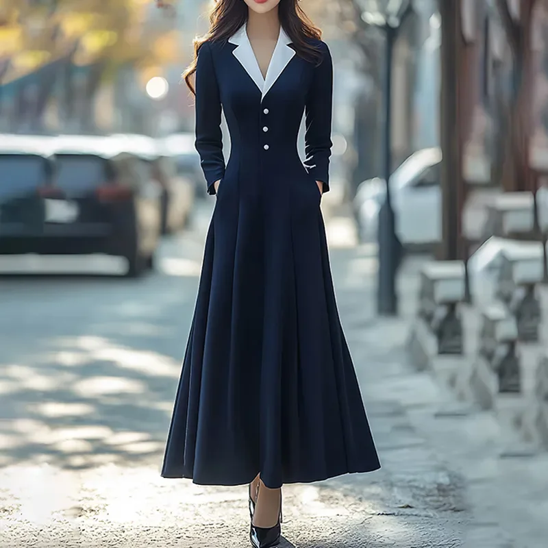 Navy Blue Blazer Collar Dress Women's 2025 Spring Summer New Skinny Long dress Chic Long Sleeve Exquisite Windbreaker Dresses
Navy Blue Blazer Collar Dress Women's 2025 Spring Summer New Skinny Long dress Chic Long Sleeve Exquisite Windbreaker Dresses