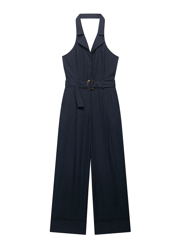 KUCLUT Women Fashion With Belt Navy Blue Backless Jumpsuits Vintage Halter Neck Sleeveless Female Chic Lady Rompers
KUCLUT Women Fashion With Belt Navy Blue Backless Jumpsuits Vintage Halter Neck Sleeveless Female Chic Lady Rompers