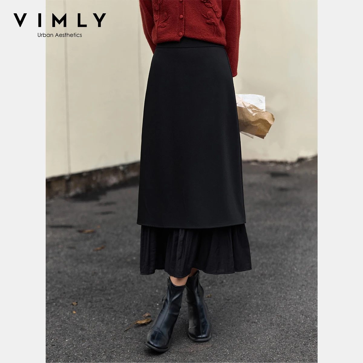 VIMLY Black Elegant Long Skirts 2025 Fall Woman French Style Spliced Ruffles A-line Skirt Straight Casual Tweed Lady Skirt A3087
VIMLY Black Elegant Long Skirts 2025 Fall Woman French Style Spliced Ruffles A-line Skirt Straight Casual Tweed Lady Skirt A3087