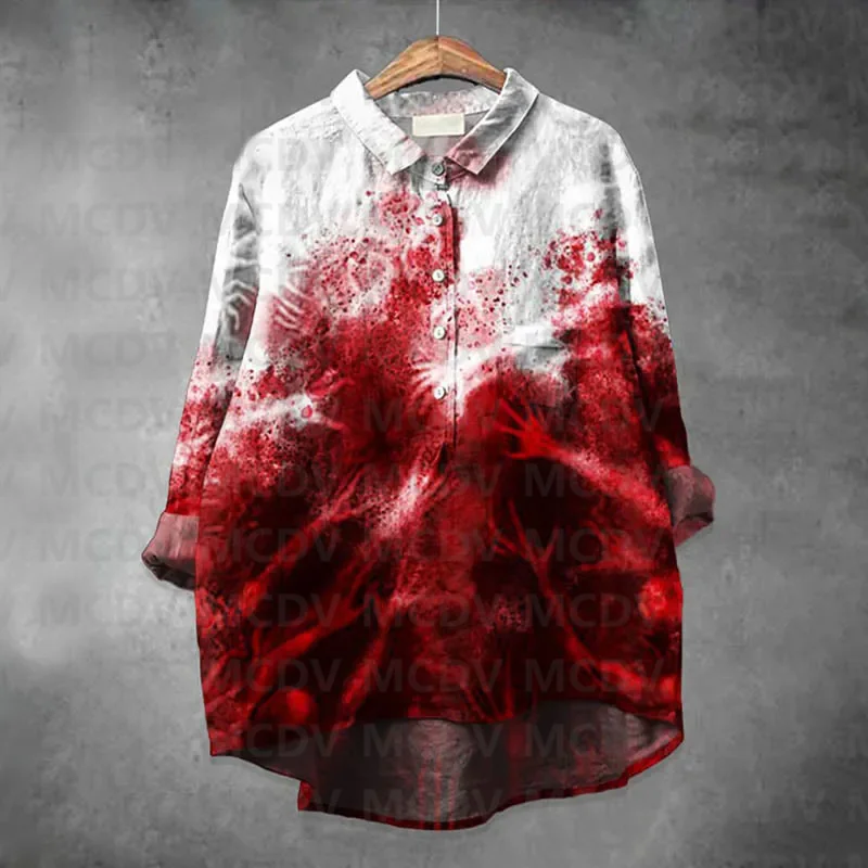 New fashion women's casual lapel shirt, bloody skull, scary artwork ladies creative shirt
New fashion women's casual lapel shirt, bloody skull, scary artwork ladies creative shirt