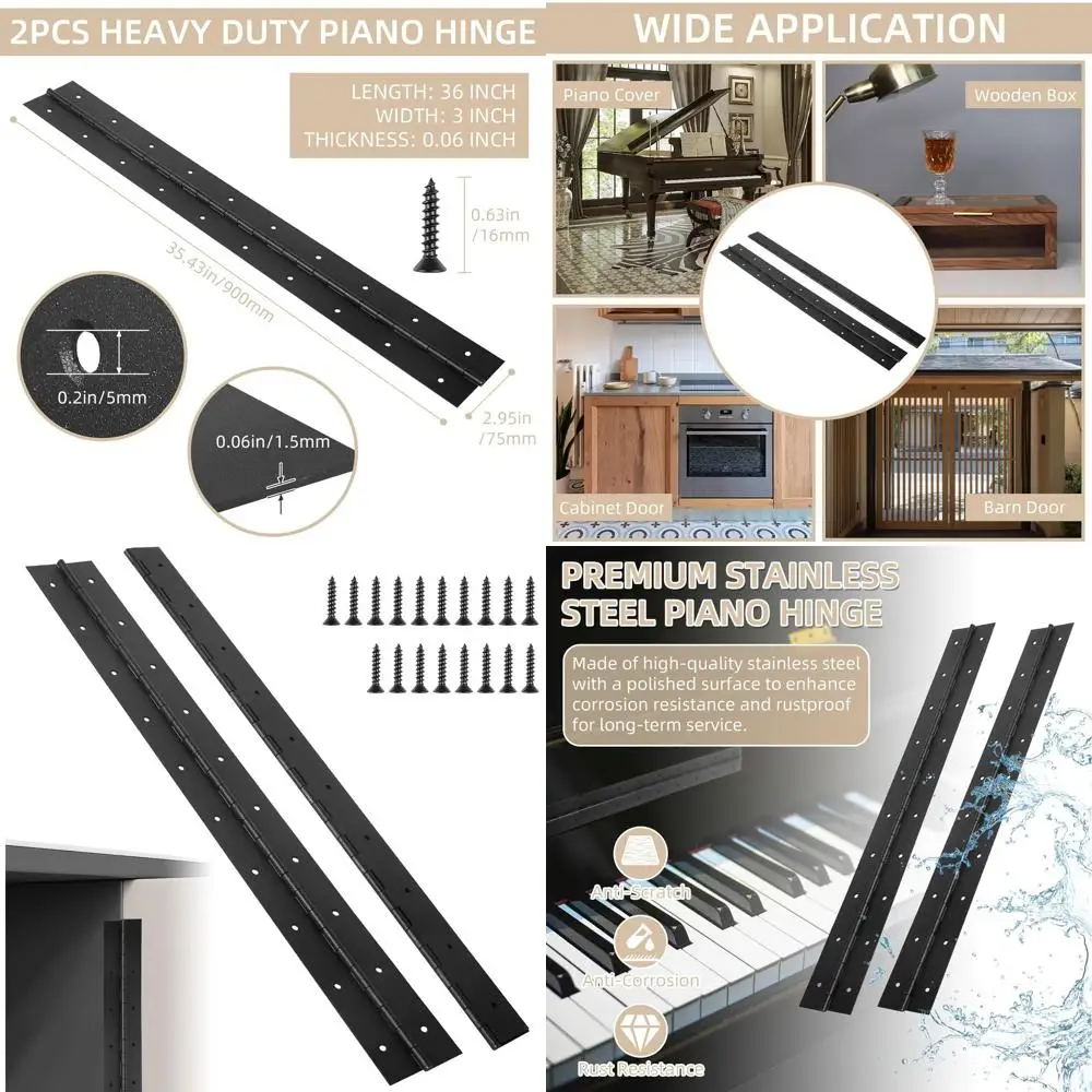 Sturdy 36 x 3 Stainless Steel Piano Hinges with 0.06 Thickness for Furniture, Doors, and Wooden Boxes
Sturdy 36 x 3 Stainless Steel Piano Hinges with 0.06 Thickness for Furniture, Doors, and Wooden Boxes