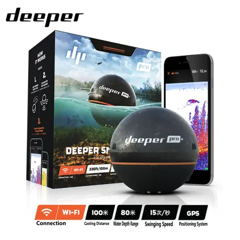 Deeper PRO Plus 3.0 Ecoscandaglio WiFi Portatile e Lanciabile per Kayak, Barche, Pesca da Riva e sul Ghiaccio / Sonar Intelligente