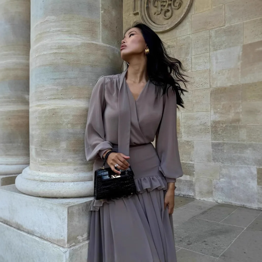 Casual Vne irt Skirt Two Piece Set Long Sve Chiffon Bell Sve Splicing Skirt Women's Autumn Faion Ensemble
Casual Vne irt Skirt Two Piece Set Long Sve Chiffon Bell Sve Splicing Skirt Women's Autumn Faion Ensemble