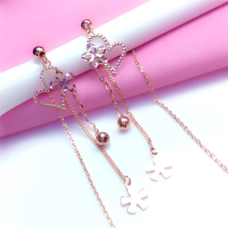 Creative Sweet Flower Heart shaped earrings for women 585 Purple Gold Tassel chain Earings Plated 14K Rose Gold Jewelry
Creative Sweet Flower Heart shaped earrings for women 585 Purple Gold Tassel chain Earings Plated 14K Rose Gold Jewelry