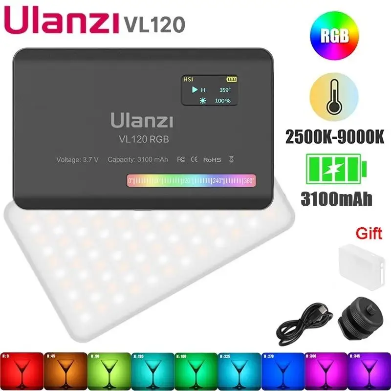 Ulanzi VL120 RGB LED Video Light Camera Light Full Color Rechargeable 3100mAh Dimmable 2500-9000K Panel Light Photo Studio Lamp
Ulanzi VL120 RGB LED Video Light Camera Light Full Color Rechargeable 3100mAh Dimmable 2500-9000K Panel Light Photo Studio Lamp