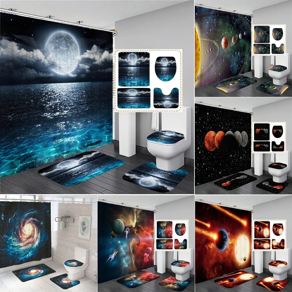 Sea Surface Moon 3D Style Shower Curtain Starry Universe Space Fabric Bathroom Curtains with Bath Rugs Carpet Set Home Decor
Sea Surface Moon 3D Style Shower Curtain Starry Universe Space Fabric Bathroom Curtains with Bath Rugs Carpet Set Home Decor