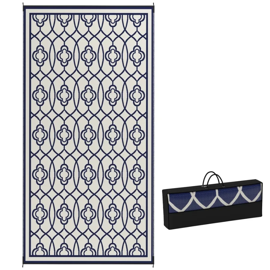 Reversible Outdoor Rug Waterproof Plastic Straw with Carry Bag 9' x 18' Blue White Lantern
Reversible Outdoor Rug Waterproof Plastic Straw with Carry Bag 9' x 18' Blue White Lantern