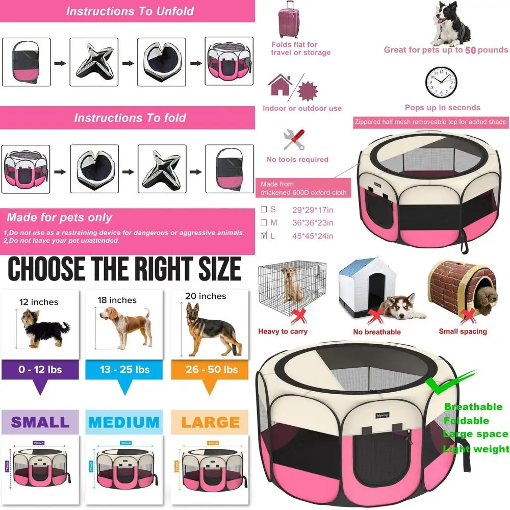 Collapsible 8-Panel Pet Playpen with Shade and Travel Bag - Waterproof Indoor/Outdoor Dog & Cat Tent with Bowl
Collapsible 8-Panel Pet Playpen with Shade and Travel Bag - Waterproof Indoor/Outdoor Dog & Cat Tent with Bowl