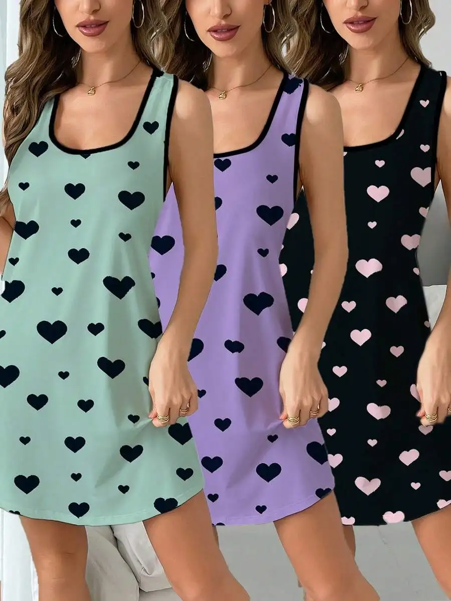 3pcs Women Heart Print Sleeveless Camisole Nightgown Set
3pcs Women Heart Print Sleeveless Camisole Nightgown Set