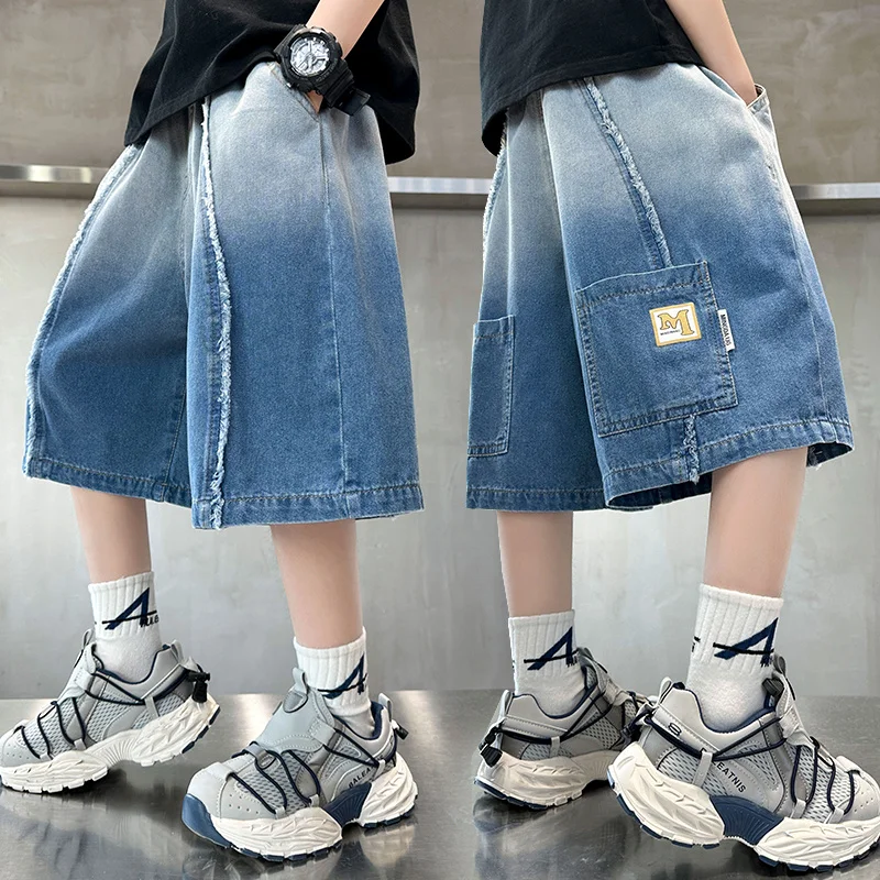 Teenage Boy Baggy Denim Shorts with Raw Hem For Summer Kids Child Loose Casual Gradient Blue Jeans Capris with Front Pocket 5-14
Teenage Boy Baggy Denim Shorts with Raw Hem For Summer Kids Child Loose Casual Gradient Blue Jeans Capris with Front Pocket 5-14