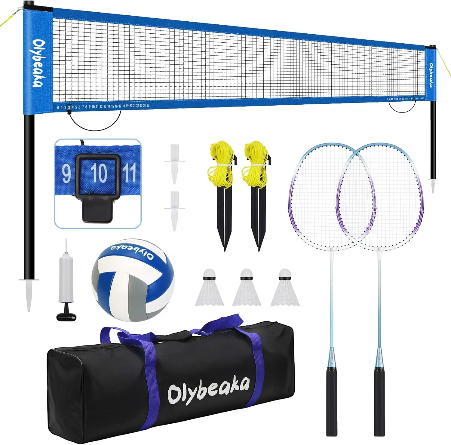20ft Outdoor Volleyball & Badminton Combo Net Set for Backyard Beach with Adjustable Poles, Durable Anti-Sag Net, PU Volleyball, 2 Aluminum Rackets
20ft Outdoor Volleyball & Badminton Combo Net Set for Backyard Beach with Adjustable Poles, Durable Anti-Sag Net, PU Volleyball, 2 Aluminum Rackets