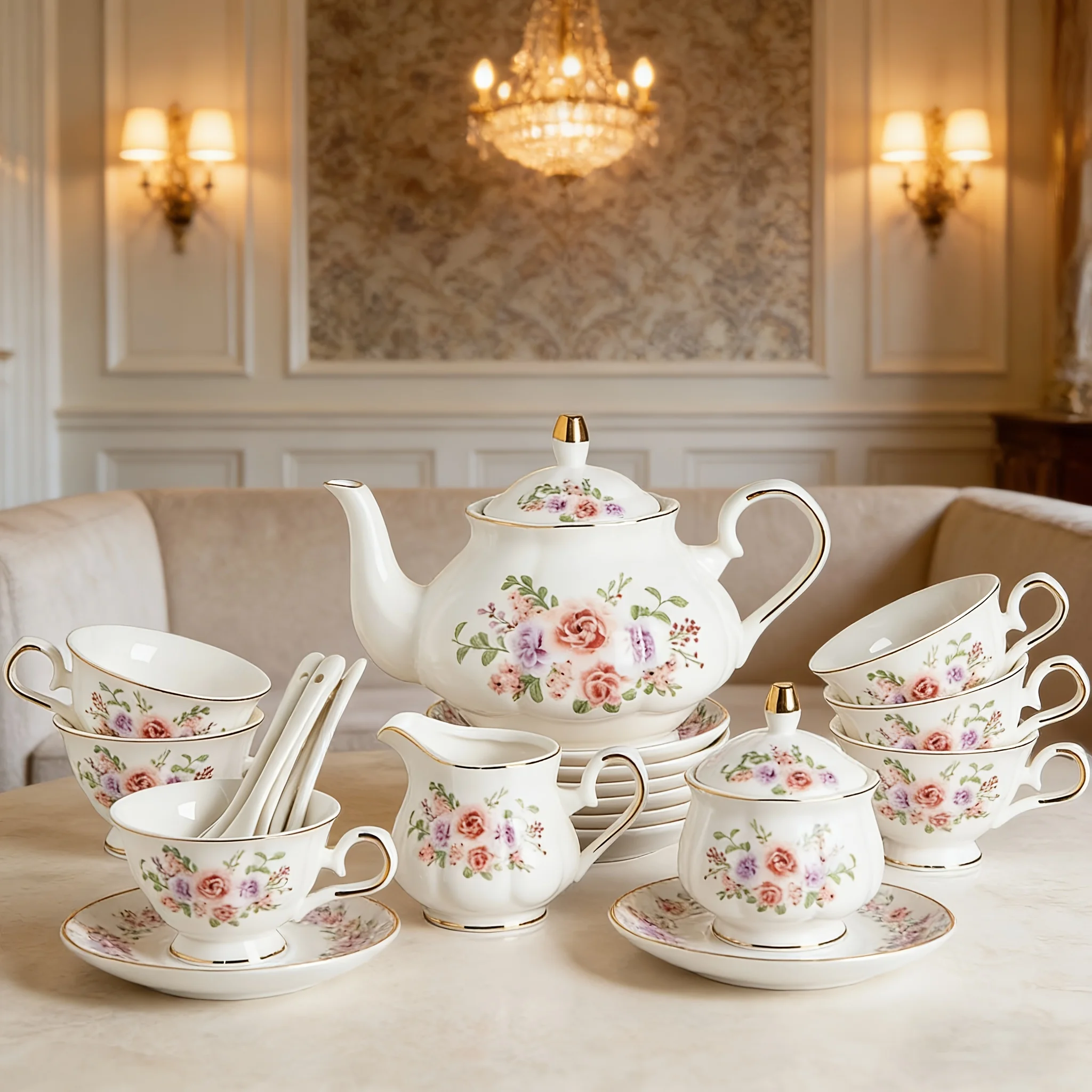 22pcs European British Relief Golden Rim Ceramic Tea Set with Pot - Vintage Floral Tea Cups & Serving Pieces Suitable for Party, Wedding, Mother's Day Gifts, Elegant Teacups with Spoons for, Christmas, Easter, Traditional Tea
22pcs European British Relief Golden Rim Ceramic Tea Set with Pot - Vintage Floral Tea Cups & Serving Pieces Suitable for Party, Wedding, Mother's Day Gifts, Elegant Teacups with Spoons for, Christmas, Easter, Traditional Tea