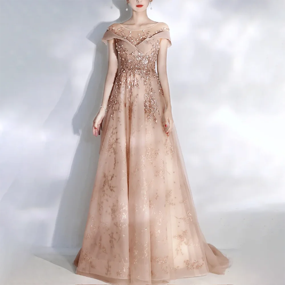 Short Sleeve Scoop Neck Illusion Crystal Sequin Beaded Long Banquet Party A-Line Champagne Prom Dress Evening Gown
Short Sleeve Scoop Neck Illusion Crystal Sequin Beaded Long Banquet Party A-Line Champagne Prom Dress Evening Gown