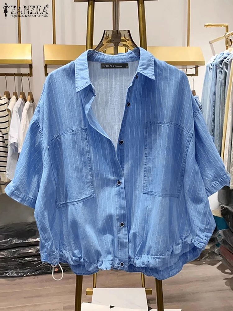 ZANZEA/2020 летние женские рубашки, полосатые туники, топы, модные повседневные блузки с короткими рукавами и карманами на пуговицах, элегантные офисные блузки
ZANZEA/2020 летние женские рубашки, полосатые туники, топы, модные повседневные блузки с короткими рукавами и карманами на пуговицах, элегантные офисные блузки