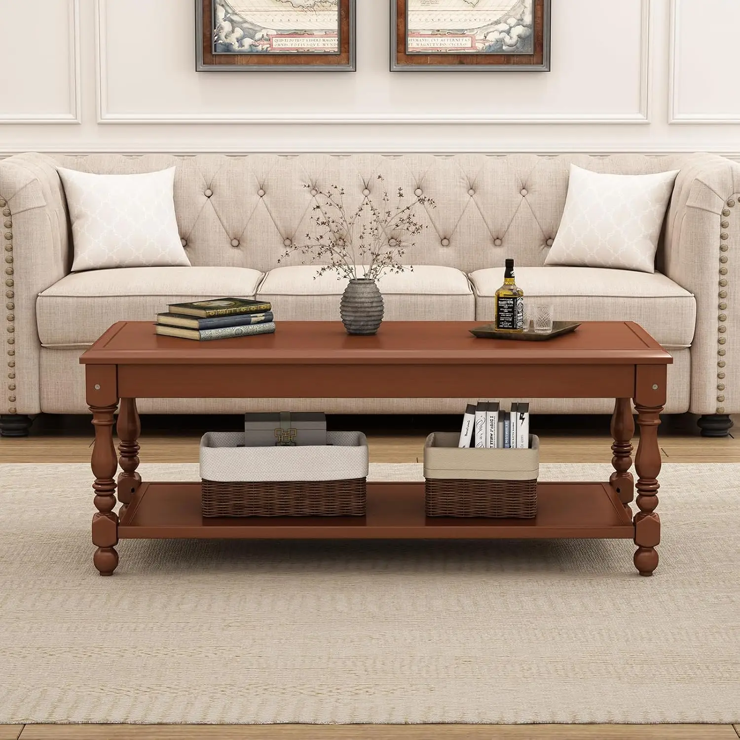Rectangle Solid Wood Coffee Table 2-Tier Storage Shelf Classical Legs Living Room Easy Assembly Dark Brown,Customized
Rectangle Solid Wood Coffee Table 2-Tier Storage Shelf Classical Legs Living Room Easy Assembly Dark Brown,Customized