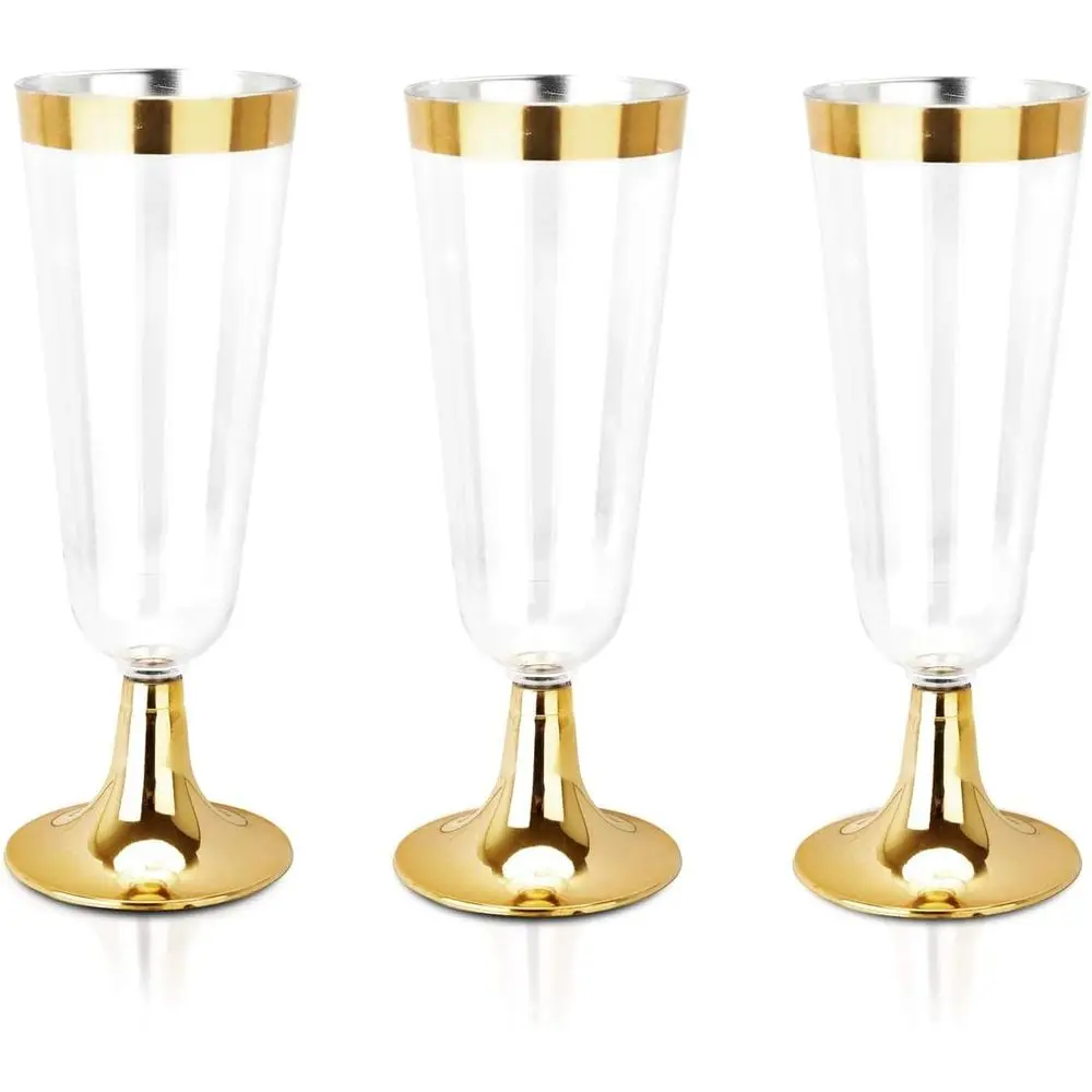 100 Pack Gold Rimmed 5OZ Plastic Champagne Flutes - Premium Quality Disposable Cups for Parties and Weddings
100 Pack Gold Rimmed 5OZ Plastic Champagne Flutes - Premium Quality Disposable Cups for Parties and Weddings