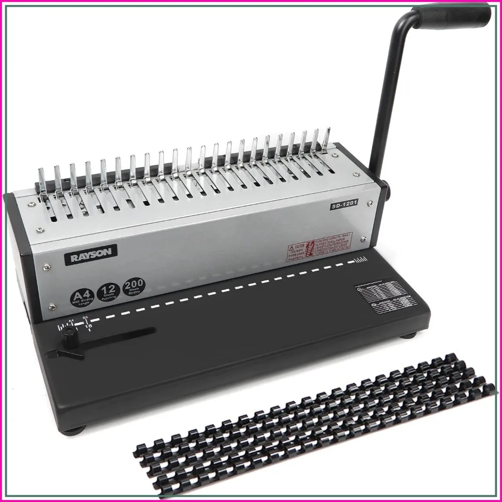 21-Hole Comb Binder, Punches 12 Sheets, Binds 200 Sheets, Adjustable Margins, Horizontal Loading, 20 Combs Included
21-Hole Comb Binder, Punches 12 Sheets, Binds 200 Sheets, Adjustable Margins, Horizontal Loading, 20 Combs Included