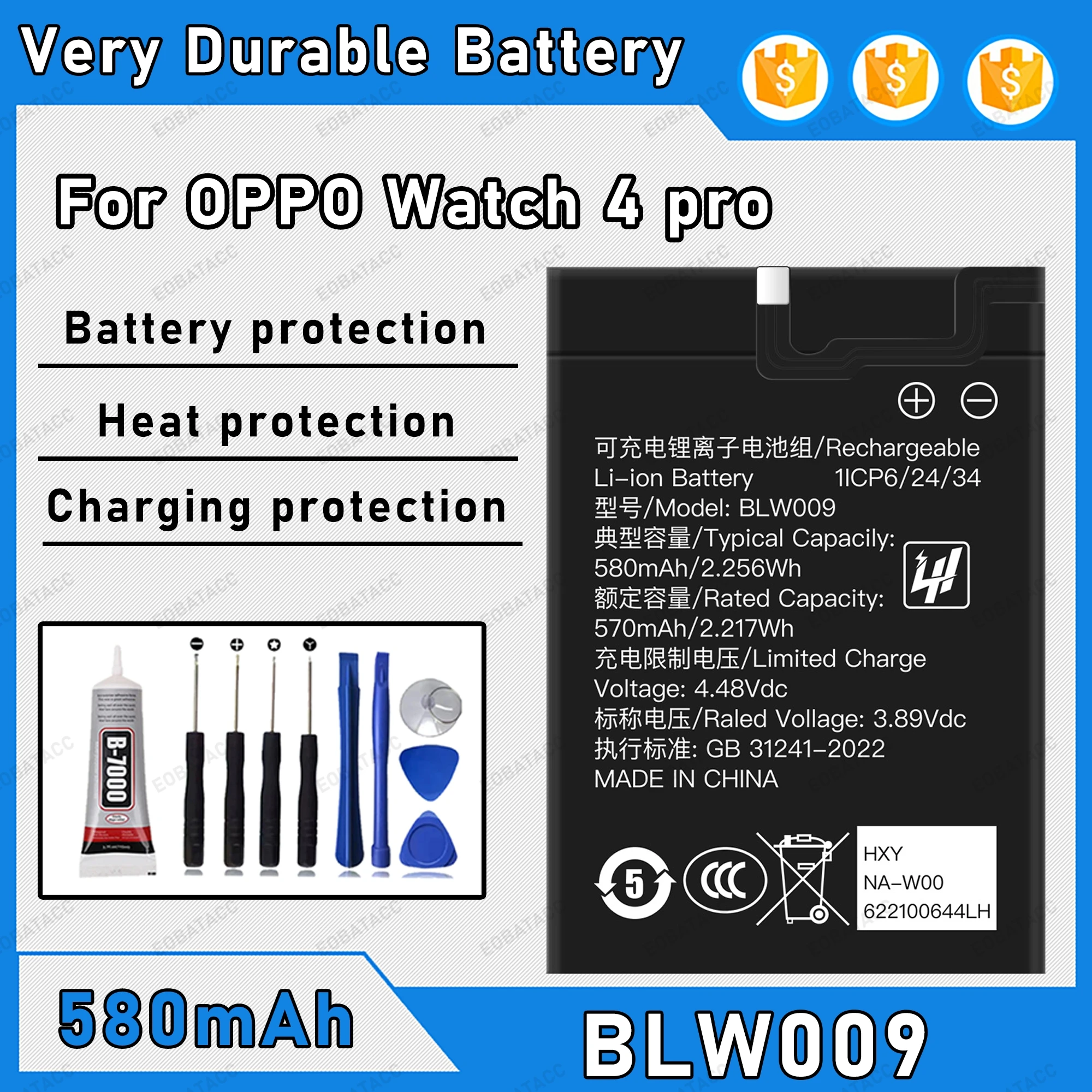580mAh 100% New BLW009 Battery For OPPO Watch 4 pro Replacement Bateria+Free Tools
580mAh 100% New BLW009 Battery For OPPO Watch 4 pro Replacement Bateria+Free Tools