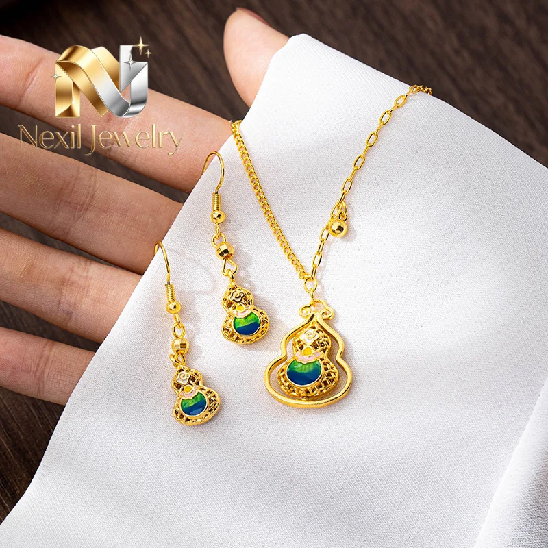 Nexil Jewelry Nexil Jewelry Retro 24k gold necklace trendy Fulu hollow gourd earrings AU999 women's palace style without fadi
Nexil Jewelry Nexil Jewelry Retro 24k gold necklace trendy Fulu hollow gourd earrings AU999 women's palace style without fadi