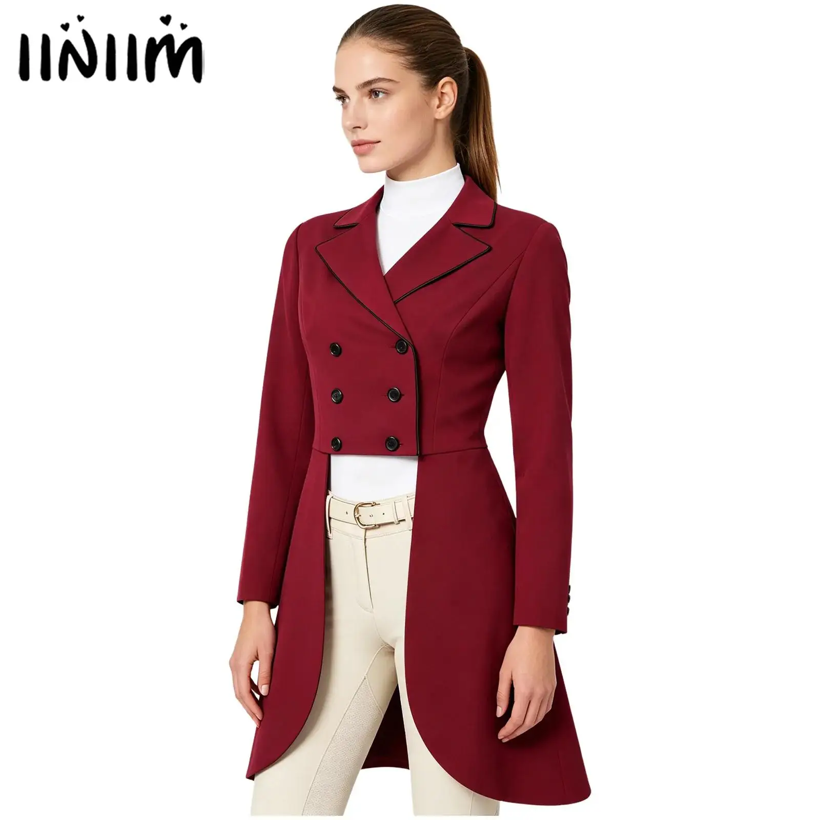 Womens Equestrian Dressage Jacket Outerwear Notched Lapel Long Sleeve Double-breasted Horse Riding Tailcoat Competition Coat
Womens Equestrian Dressage Jacket Outerwear Notched Lapel Long Sleeve Double-breasted Horse Riding Tailcoat Competition Coat