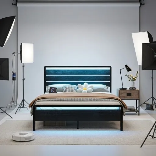 Queen Platform Bed Frame with 12-Inch Storage, LED Headboard, 4 Charging Ports, Sturdy Noise-Free
Queen Platform Bed Frame with 12-Inch Storage, LED Headboard, 4 Charging Ports, Sturdy Noise-Free