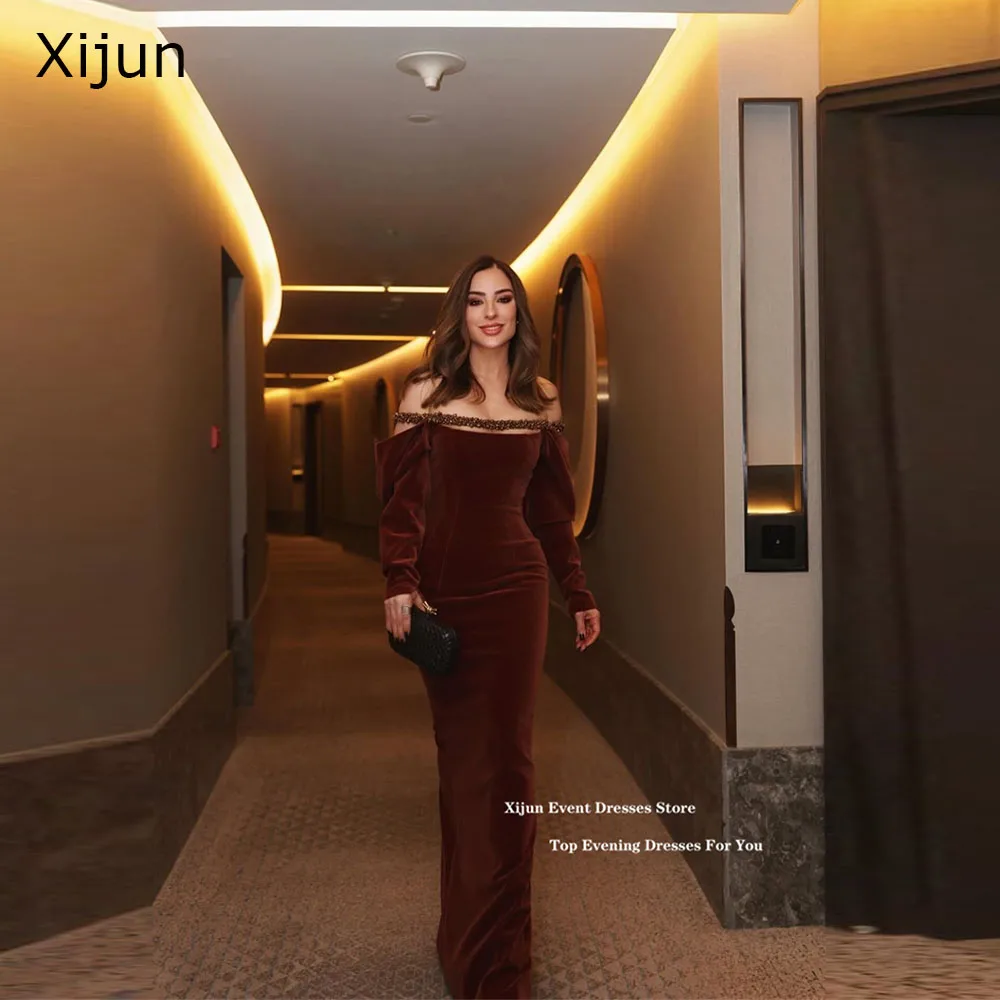 Xijun Elegant Brown Velvet Evening Dresses Off The Shoulder Beads Mermaid Prom Dresses Formal Occasion Prom Gowns Customized
Xijun Elegant Brown Velvet Evening Dresses Off The Shoulder Beads Mermaid Prom Dresses Formal Occasion Prom Gowns Customized