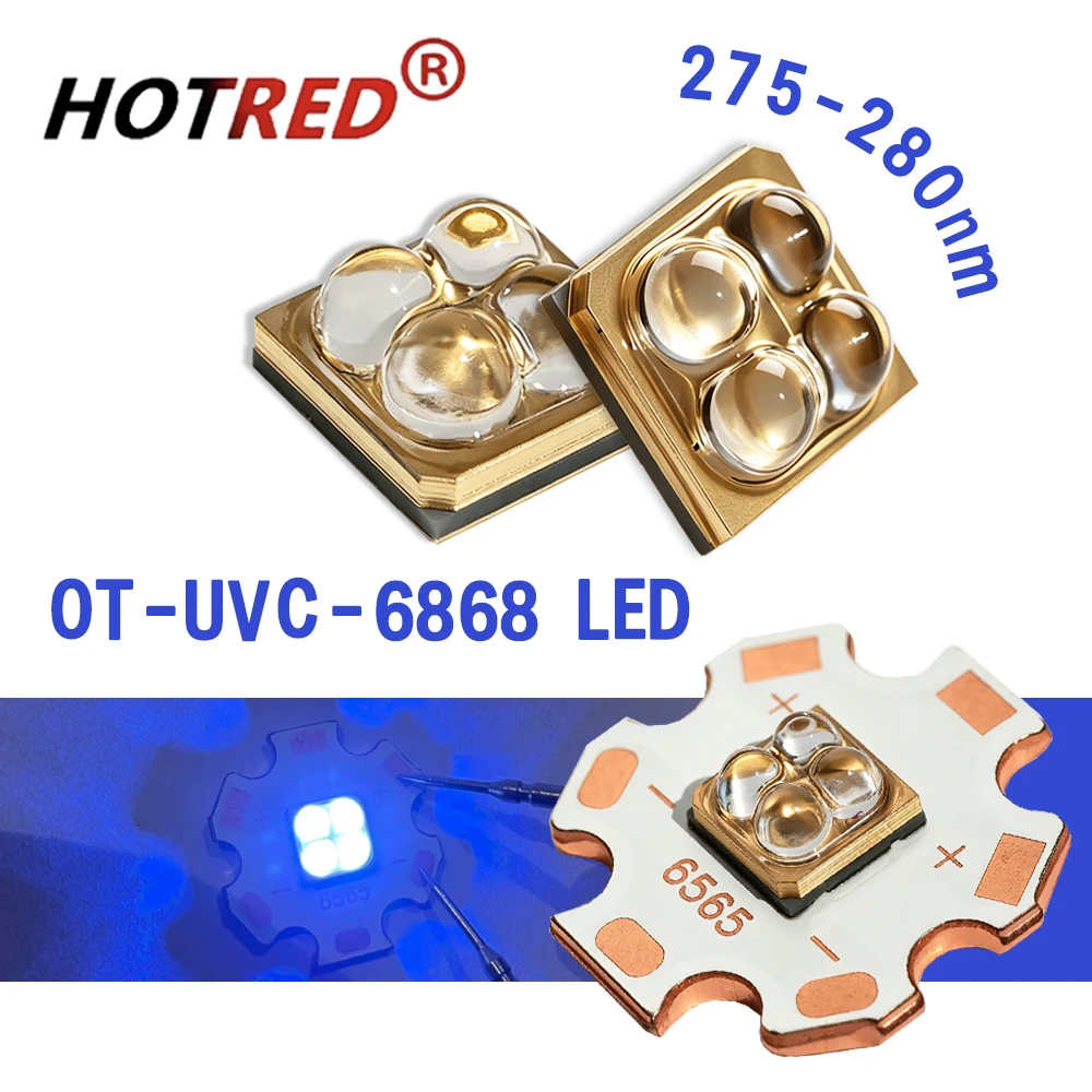 12V Deep UV LED Chip UVC270nm 275nm 280nm Diodes SMD6868 On 20mm Copper Plate Ultraviolet Lamp For Water Air Virus Sterilization
12V Deep UV LED Chip UVC270nm 275nm 280nm Diodes SMD6868 On 20mm Copper Plate Ultraviolet Lamp For Water Air Virus Sterilization