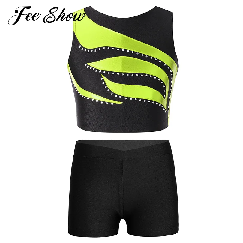 Teenager Girls Sport Outfits Dance Clothes Sleeveless Shiny Rhinestones Crop Top with Boy-cut Shorts Child Gymnastics Dancewear
Teenager Girls Sport Outfits Dance Clothes Sleeveless Shiny Rhinestones Crop Top with Boy-cut Shorts Child Gymnastics Dancewear