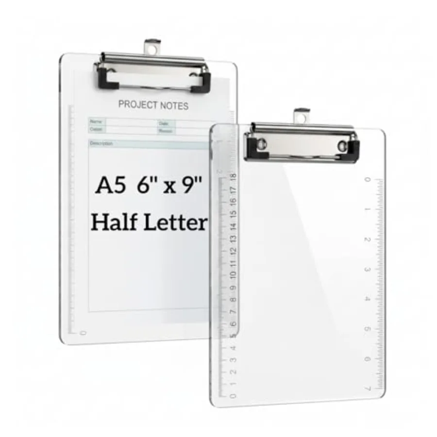 2 PCS Small Clipboards A5 6x9 Inch,Acrylic Mini Clipboard with Ruler, Transparent Memo Size Clip Boards, Half Letter Size Holde
2 PCS Small Clipboards A5 6x9 Inch,Acrylic Mini Clipboard with Ruler, Transparent Memo Size Clip Boards, Half Letter Size Holde