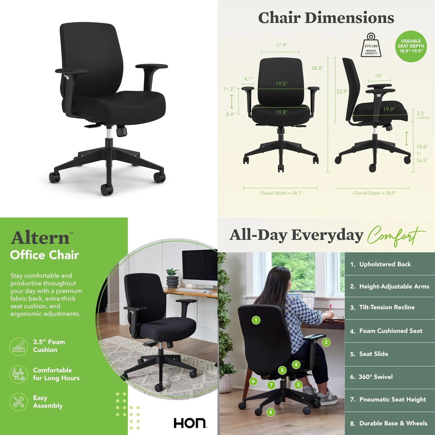 Ergonomic Fabric Office Chair Adjustable Arms Wheels Foam Cushion Low Back Synchro-Tilt Seat-Slide Home Black Customized
Ergonomic Fabric Office Chair Adjustable Arms Wheels Foam Cushion Low Back Synchro-Tilt Seat-Slide Home Black Customized