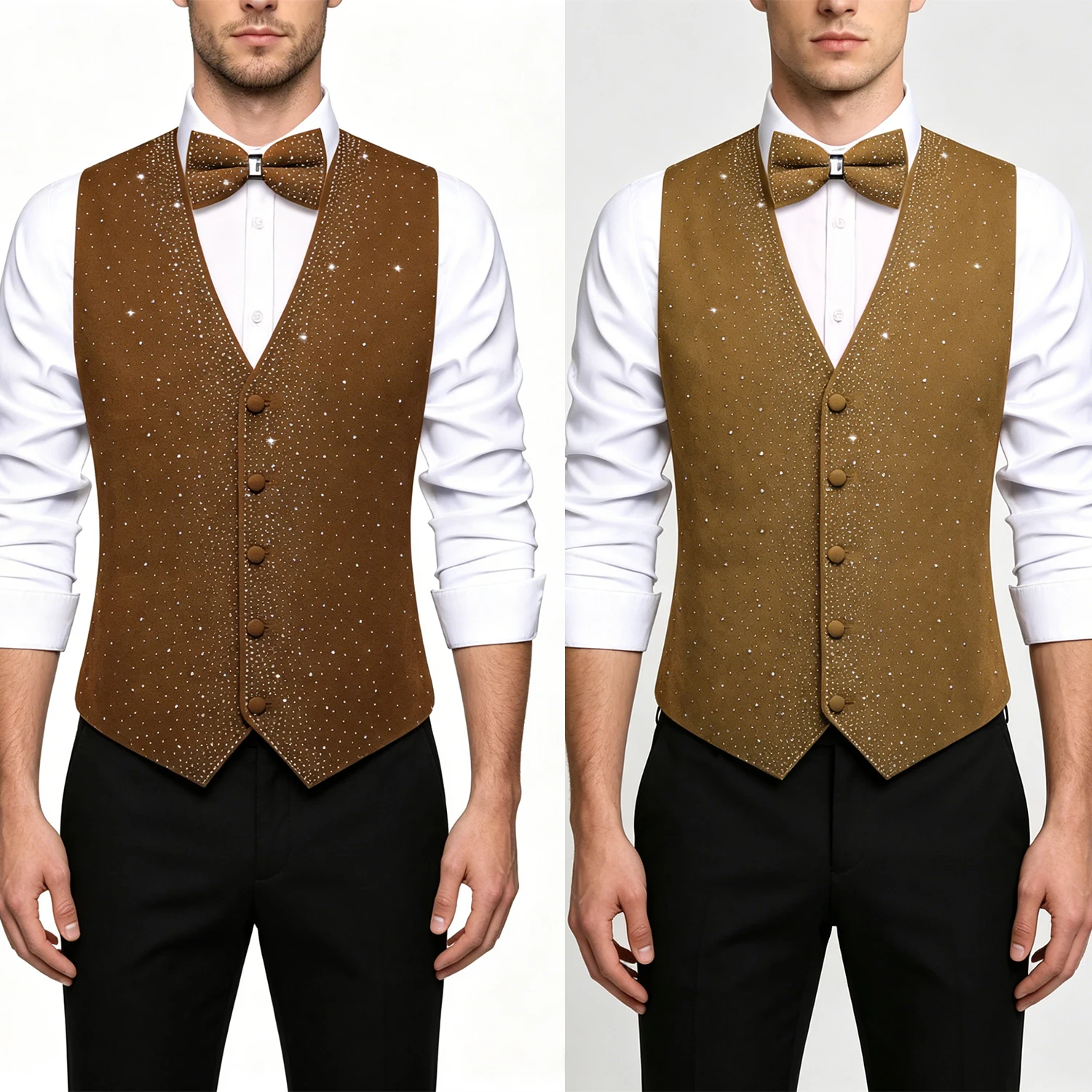 Men's Brown Rhinestone Studded Vest with Bow Tie, Slim Fit Formal Waistcoat Set
Men's Brown Rhinestone Studded Vest with Bow Tie, Slim Fit Formal Waistcoat Set