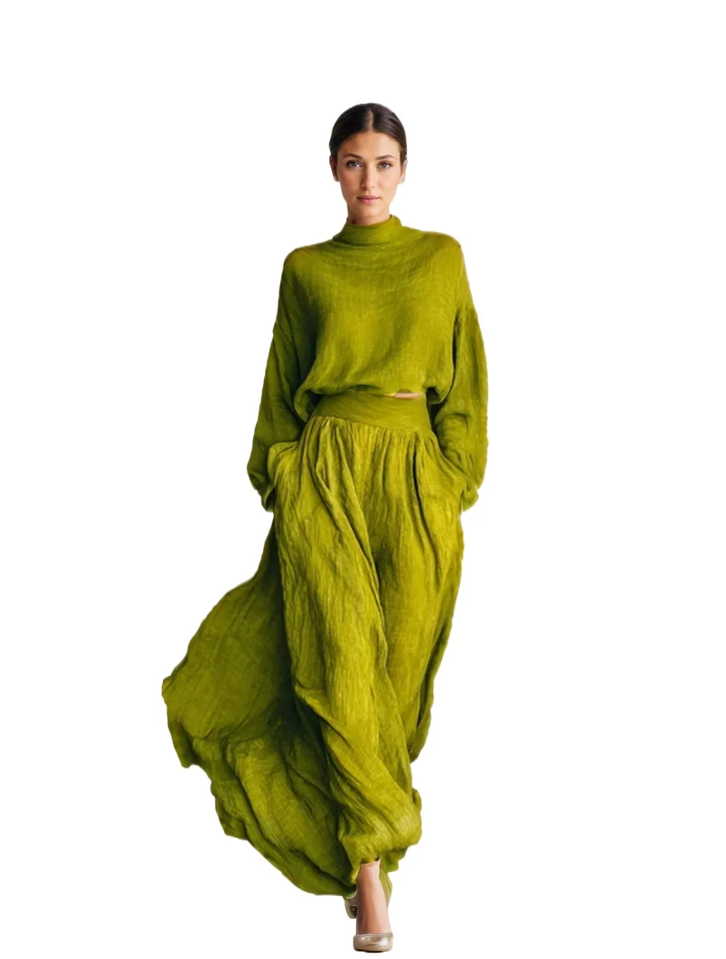 Autumn Winter Long-sleeved Turtleneck Top Versatile Pleated Pocket Long Skirt Shirt Suit Green
Autumn Winter Long-sleeved Turtleneck Top Versatile Pleated Pocket Long Skirt Shirt Suit Green