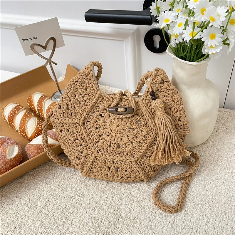 Bohemian Crochet Tote Bag for Women - Handmade Woven Beach Bag with Tassel Summer Straw Shoulder Bag for Travel & Vacation
Bohemian Crochet Tote Bag for Women - Handmade Woven Beach Bag with Tassel Summer Straw Shoulder Bag for Travel & Vacation