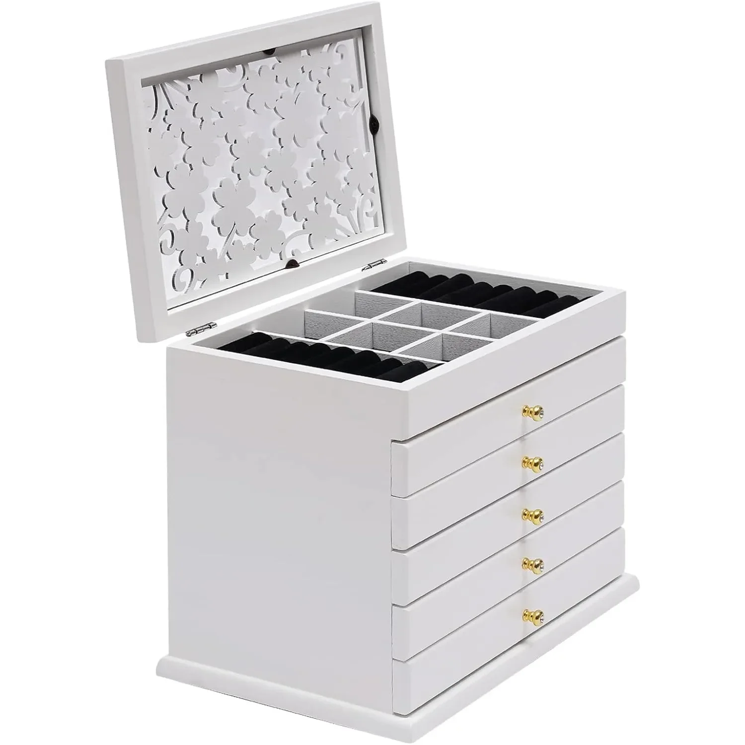 Wooden Jewellery Box with 6 Layers White Jewellery Organizer for Women Necklaces Earrings Rings Hair Clip
Wooden Jewellery Box with 6 Layers White Jewellery Organizer for Women Necklaces Earrings Rings Hair Clip