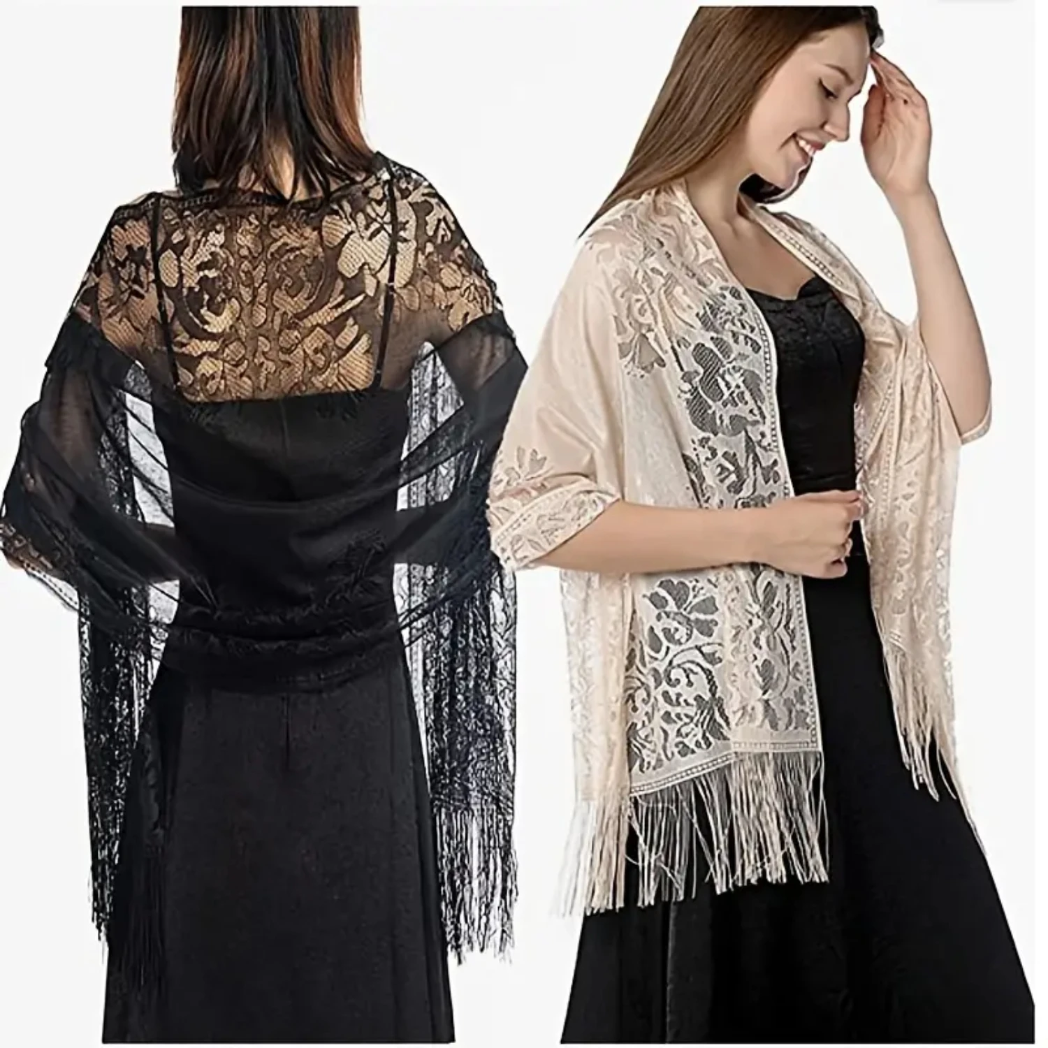 Elegant Floral Lace Scarf Shawl with Tassels for Wedding Evening Party Dresses - Women's Soft Mesh Fringe Wraps
Elegant Floral Lace Scarf Shawl with Tassels for Wedding Evening Party Dresses - Women's Soft Mesh Fringe Wraps
