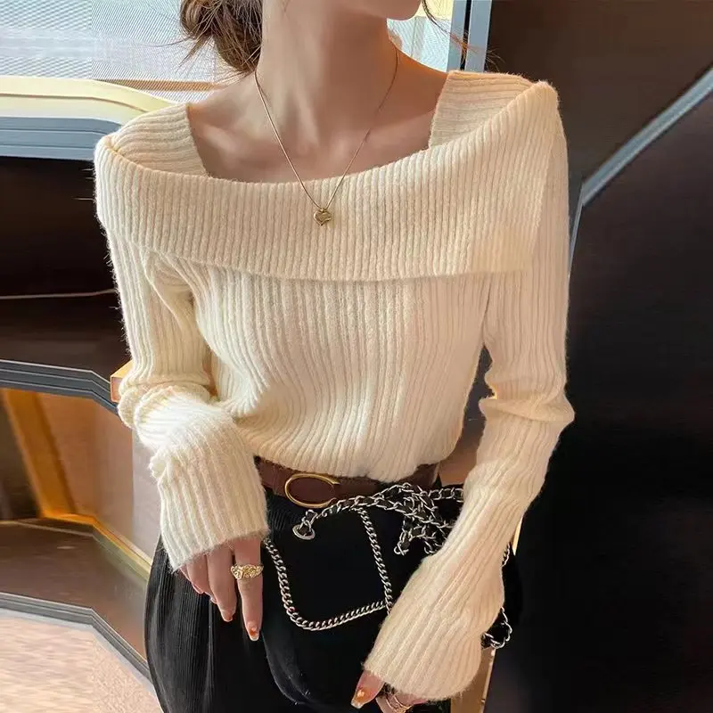 Elegant Fashion Square Neck Knitted Pullover Women Sweater One-word Shoulder Autumn Winter Long Sleeve Tops Casual Loose Shirt
Elegant Fashion Square Neck Knitted Pullover Women Sweater One-word Shoulder Autumn Winter Long Sleeve Tops Casual Loose Shirt