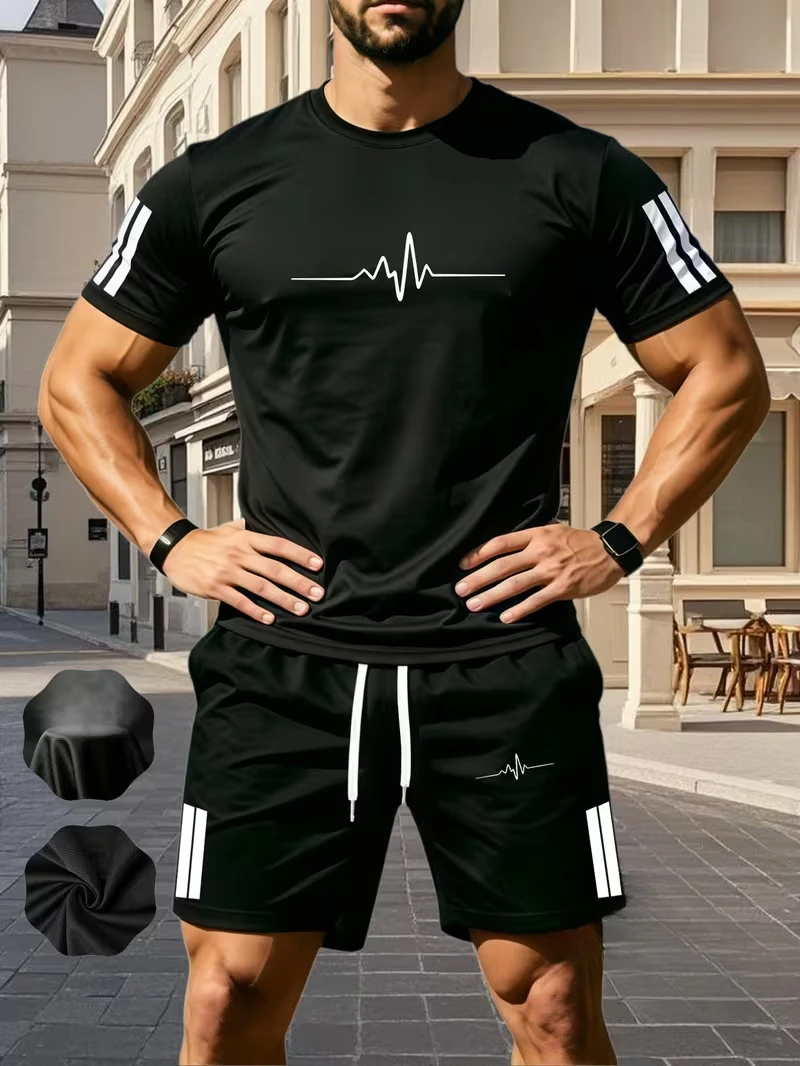 Men's sports two-piece set short sleeved T-shirt and shorts running and fitness sportswear summer promotion latest hot selling
Men's sports two-piece set short sleeved T-shirt and shorts running and fitness sportswear summer promotion latest hot selling