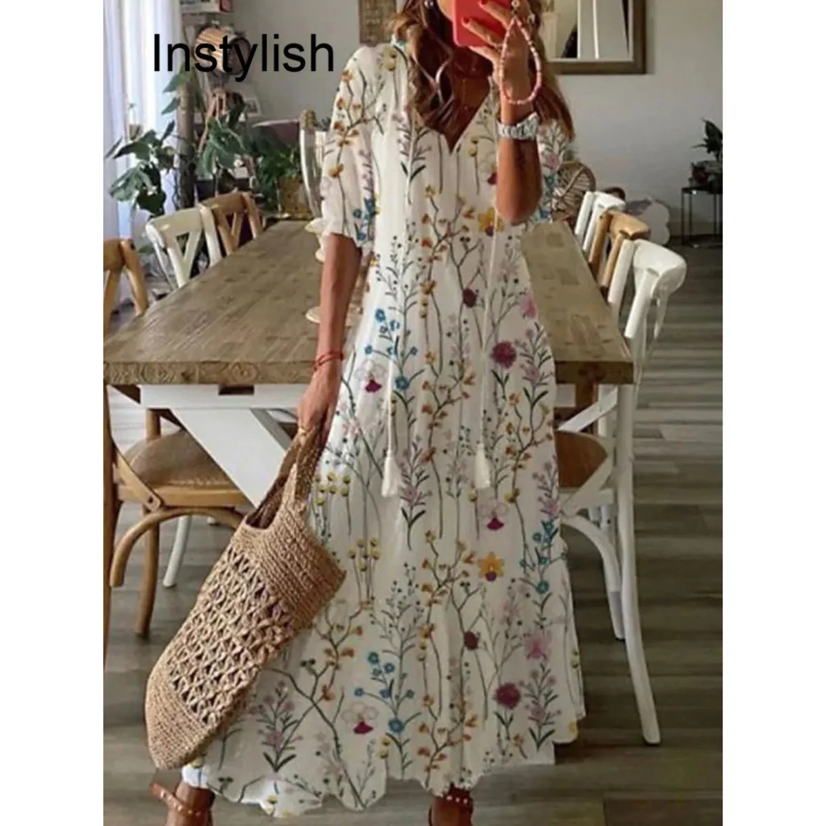 Women Elegant Boho Printing Long Dress Casual Half Sleeve V Neck Loose Maxi Dress Female Holiday Beach Sundress Vestidos
Women Elegant Boho Printing Long Dress Casual Half Sleeve V Neck Loose Maxi Dress Female Holiday Beach Sundress Vestidos