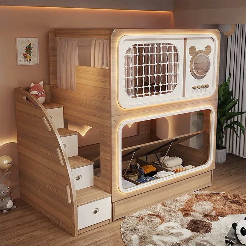 Log-colored bunk beds, small two-bunk beds, children's beds
Log-colored bunk beds, small two-bunk beds, children's beds