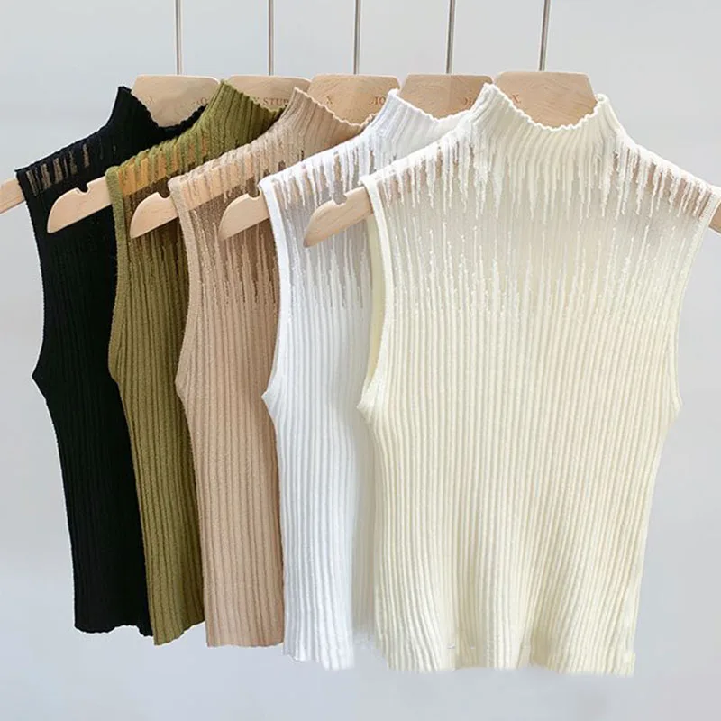 Korean Mesh Hollow Out Knitted Vest Women Summer Fashion Half Neck Sleeveless Top Y2K Female Solid Patchwork Basic Skinny Tank
Korean Mesh Hollow Out Knitted Vest Women Summer Fashion Half Neck Sleeveless Top Y2K Female Solid Patchwork Basic Skinny Tank