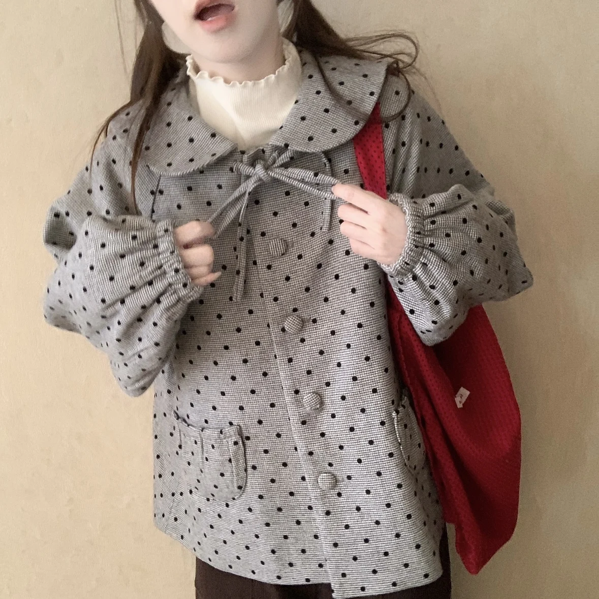 Yoursjin Retro ey Polka Dot Doll Collar Woolen Plaid Cotton Lined Autumn Winter Outerwear Long Sve Commute Sle Coat
Yoursjin Retro ey Polka Dot Doll Collar Woolen Plaid Cotton Lined Autumn Winter Outerwear Long Sve Commute Sle Coat
