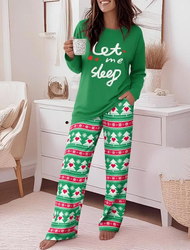 2-Piece Printed Long Sleeved Top and Christmas Tree&snowflake Printed Color Blocked Elastic Pants Casual Christmas Pajamas Set
2-Piece Printed Long Sleeved Top and Christmas Tree&snowflake Printed Color Blocked Elastic Pants Casual Christmas Pajamas Set