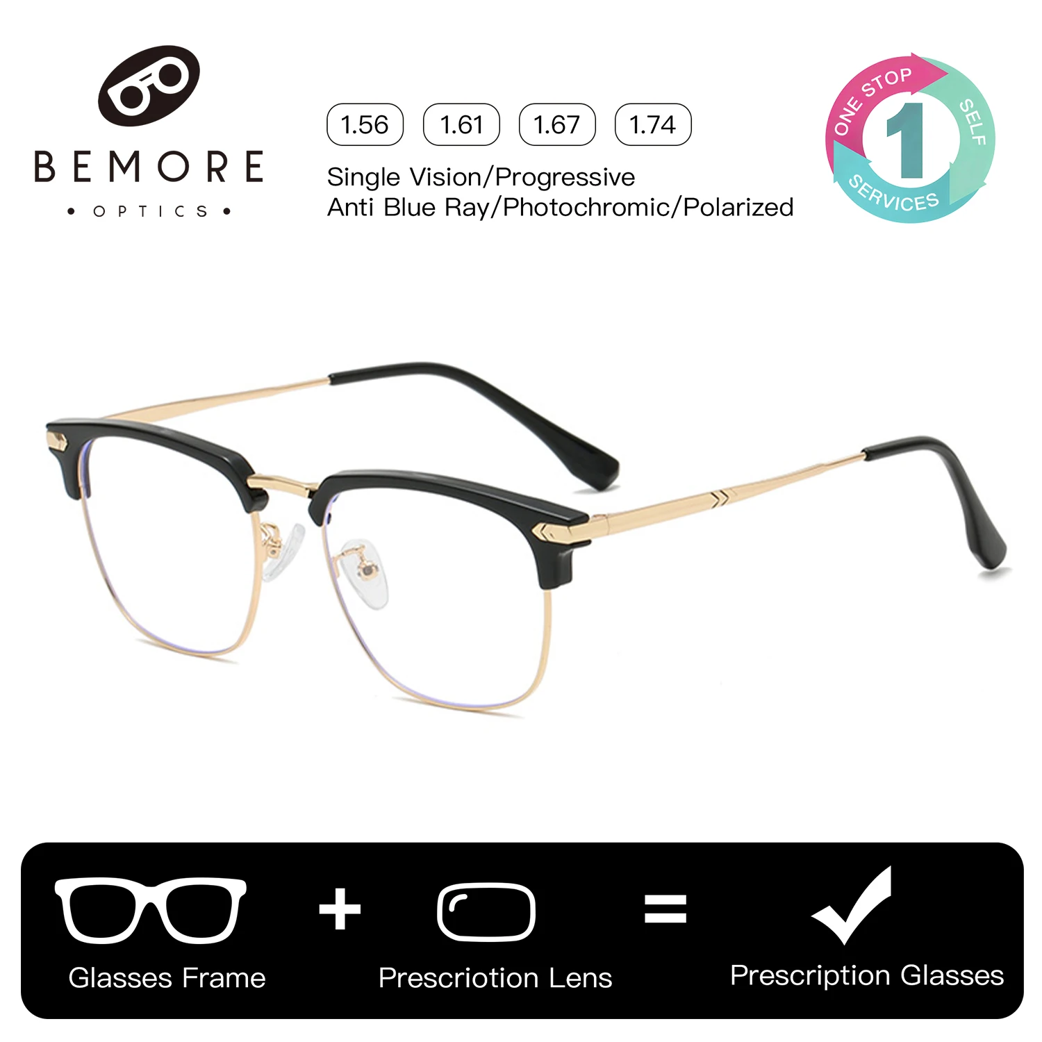 BEMORE Square Prescription Glasses For Men Photochromic Anti Blue Light Metal Multifocal Progressive Optical Eyeglasses
BEMORE Square Prescription Glasses For Men Photochromic Anti Blue Light Metal Multifocal Progressive Optical Eyeglasses