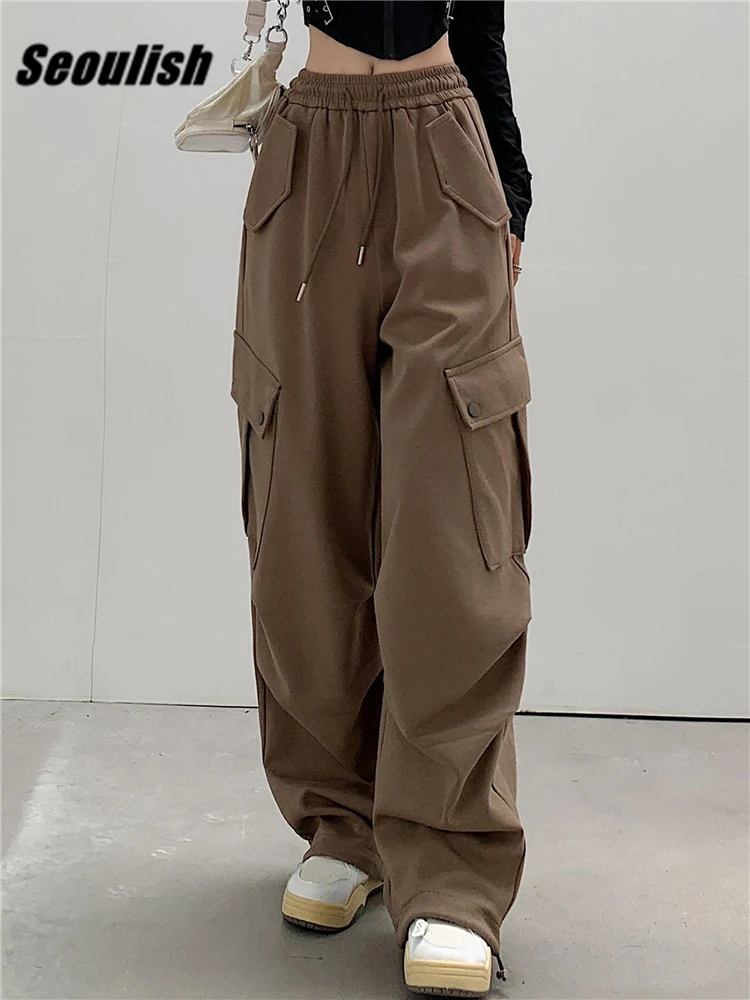Seoulish 2023 New Autumn Winter Casual Loose Cargo Pants High Waist Vintage Red Lace Up Wide Leg Sweatpants Female Pockets
Seoulish 2023 New Autumn Winter Casual Loose Cargo Pants High Waist Vintage Red Lace Up Wide Leg Sweatpants Female Pockets