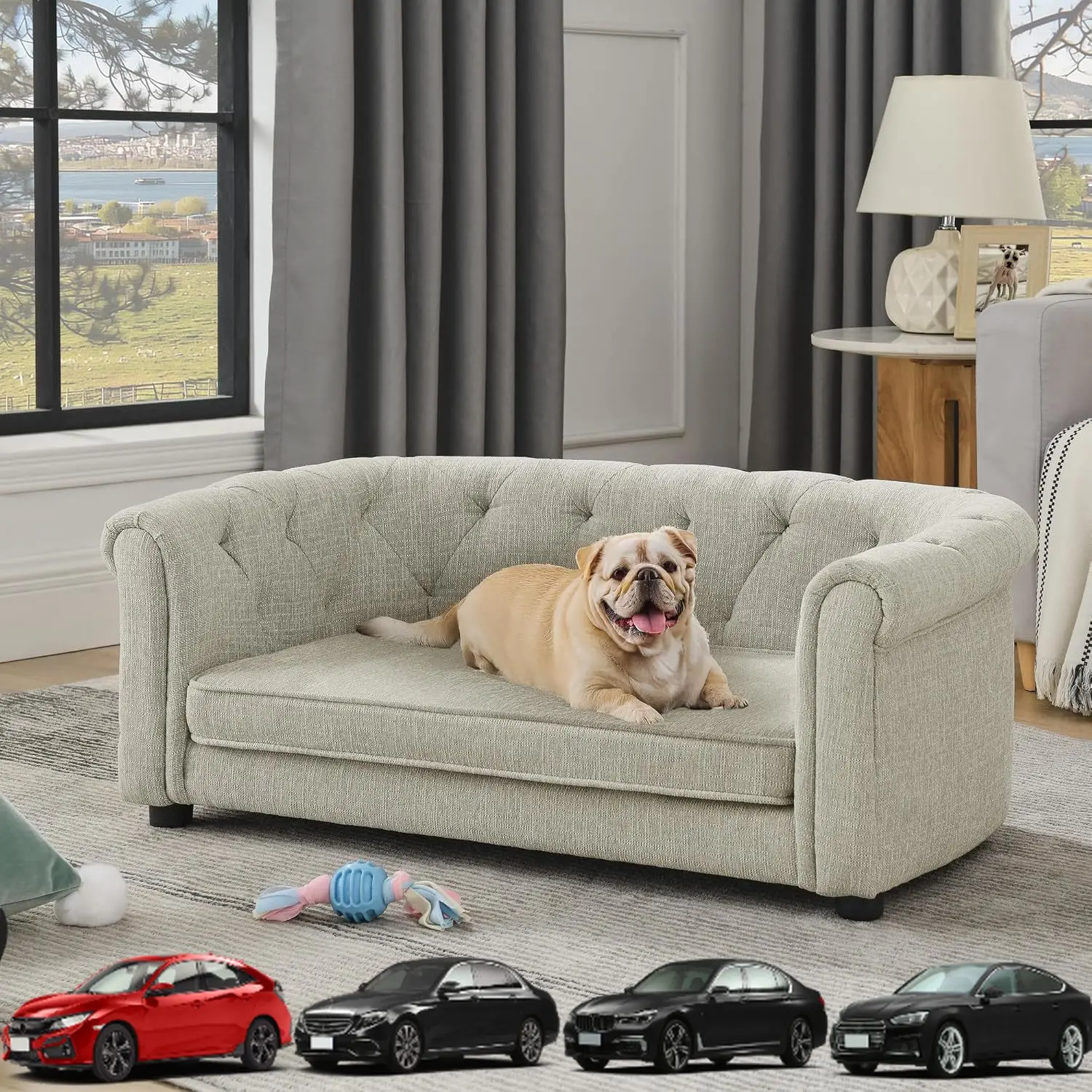 Ball & Cast Dog Couch, Comfortable Dog Sofa Bed with Arc-Shaped Backrest and Armrests for Medium and Large Dogs, Linen Cozy Soft
Ball & Cast Dog Couch, Comfortable Dog Sofa Bed with Arc-Shaped Backrest and Armrests for Medium and Large Dogs, Linen Cozy Soft